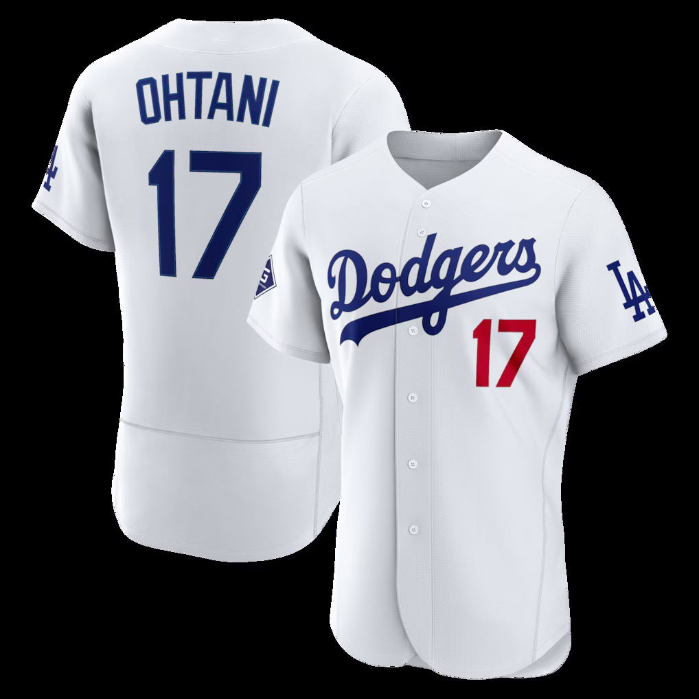 Los Angeles Dodgers #17 Shohei Ohtani White Fotopoulosg Home Authentic Sponsor Patch Jersey
