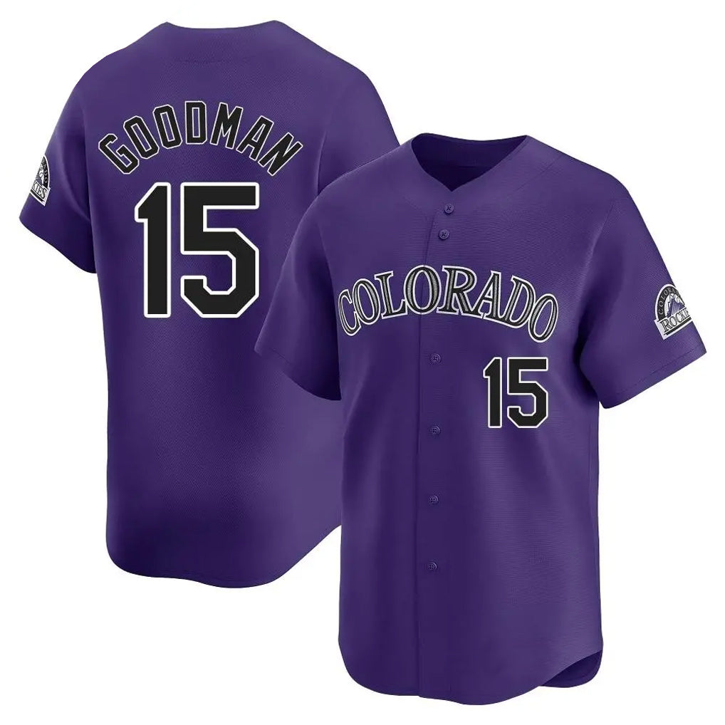 Colorado Rockies #15 Hunter Goodman Player Purple Fotopoulosg Limited Home Stitched Jerseys