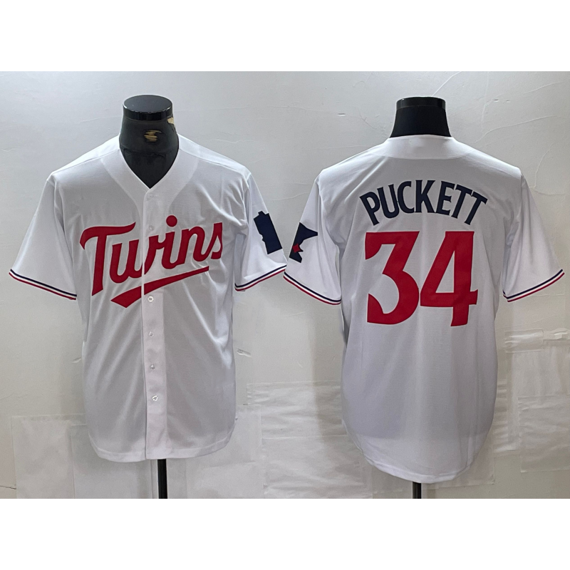 Minnesota Twins #34 Kirby Puckett White Red Fotopoulosg Stitched Cool Base Jersey