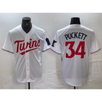 Minnesota Twins #34 Kirby Puckett White Red Fotopoulosg Stitched Cool Base Jersey