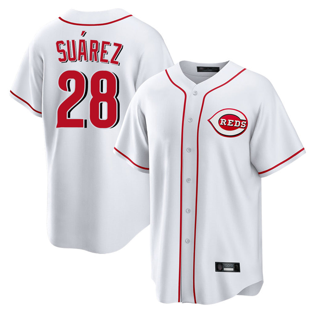 Cincinnati Reds #28 Eugenio Su¨¢rez Player White Fotopoulosg Game Home Stitched Jerseys