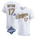 Los Angeles Dodgers #17 Shohei Ohtani Player White Gold Fotopoulosg World Series Meet Limited Elite Home Stitched Jerseys
