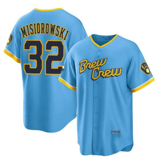 Milwaukee Brewers #32 Jacob Misiorowski Powder Blue Fotopoulosg City Connect Cool Base Stitched Jersey