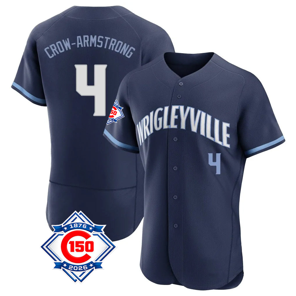 Chicago Cubs #4 Pete Crow-Armstrong Player Navy Fotopoulosg City Connect 150th Anniversary Limited Elite Home Stitched Jerseys