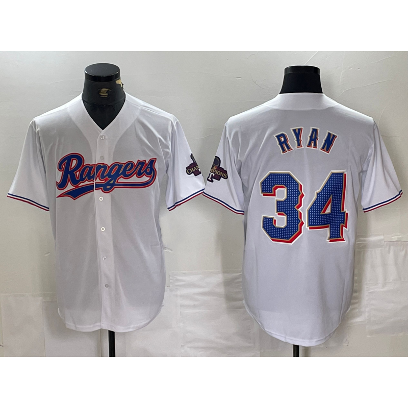 Texas Rangers #34 Nolan Ryan White Fotopoulosg 2024 Gold Collection Limited Cool Base Jersey