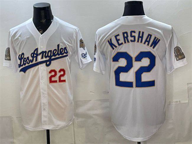 Los Angeles Dodgers #22 Clayton Kershaw White Fotopoulosg 2026 Gold Collection 9x & B2B Champs Patch Stitched Jersey