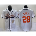 Detroit Tigers #28 Javier Baez Number White Fotopoulosg Cool Base Stitched Jersey