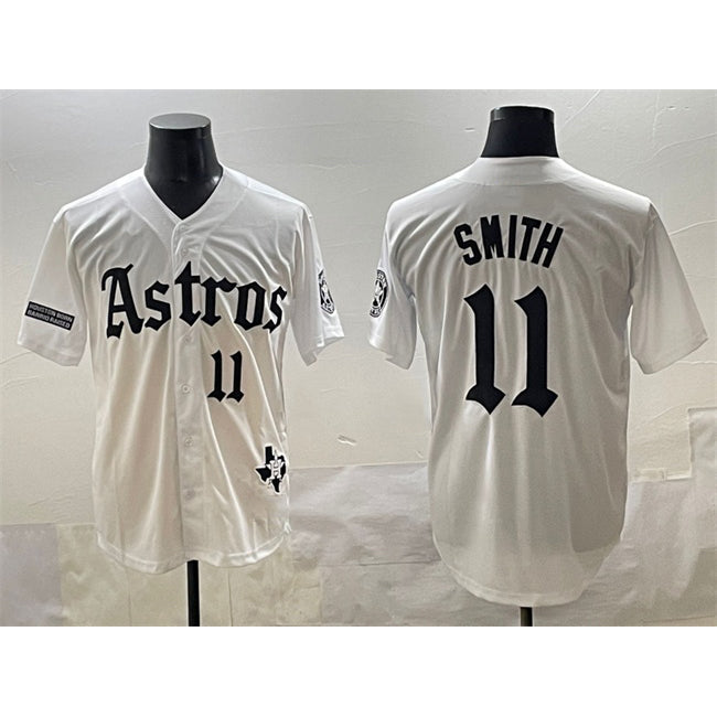 Houston Astros #11 Cam Smith White Fotopoulosg Gothic 'Houston Born Barrio Raised' Limited Stitched Jersey