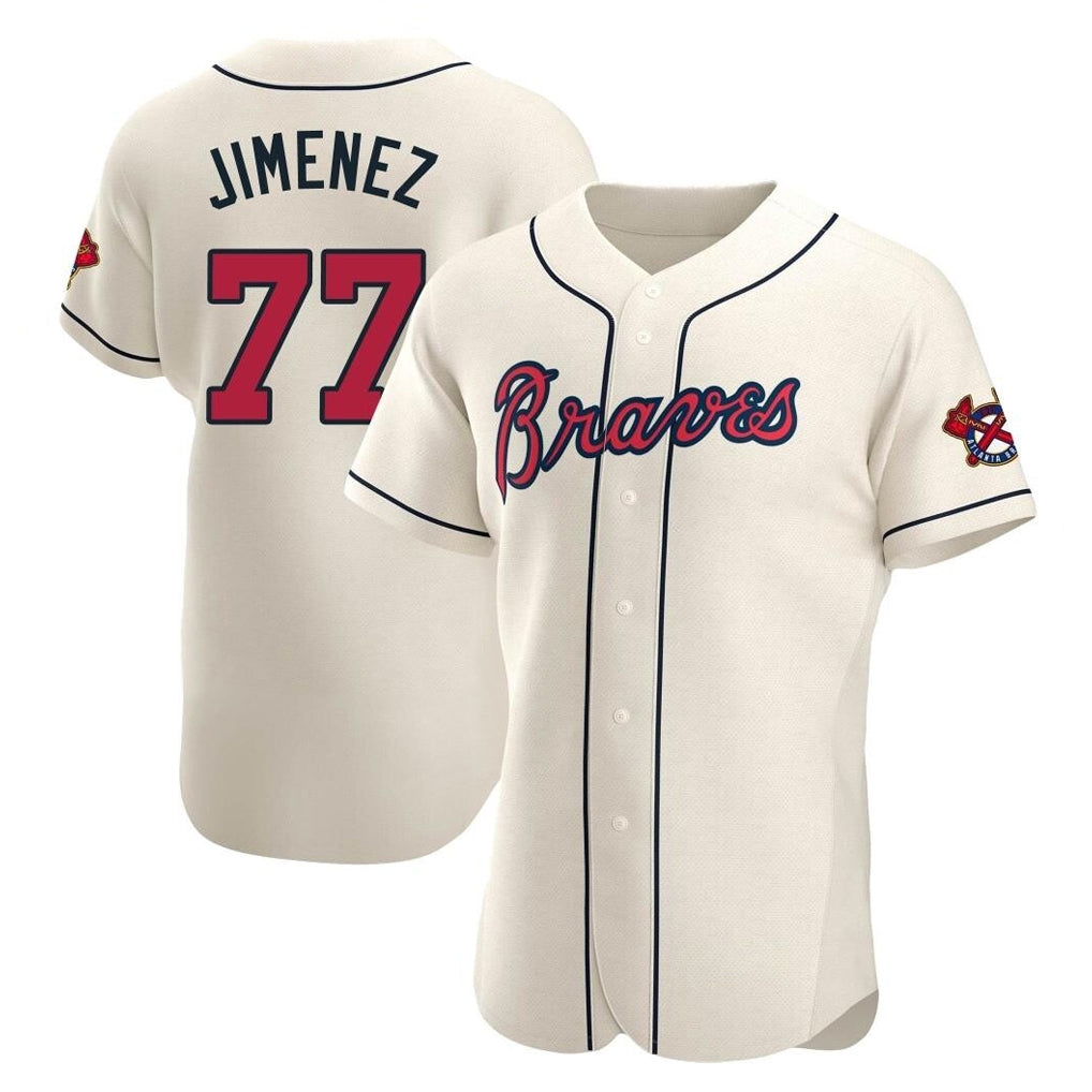 Atlanta Braves #77 Joe Jimenez Player Cream Fotopoulosg Limited Elite Home Game Stitched Jerseys
