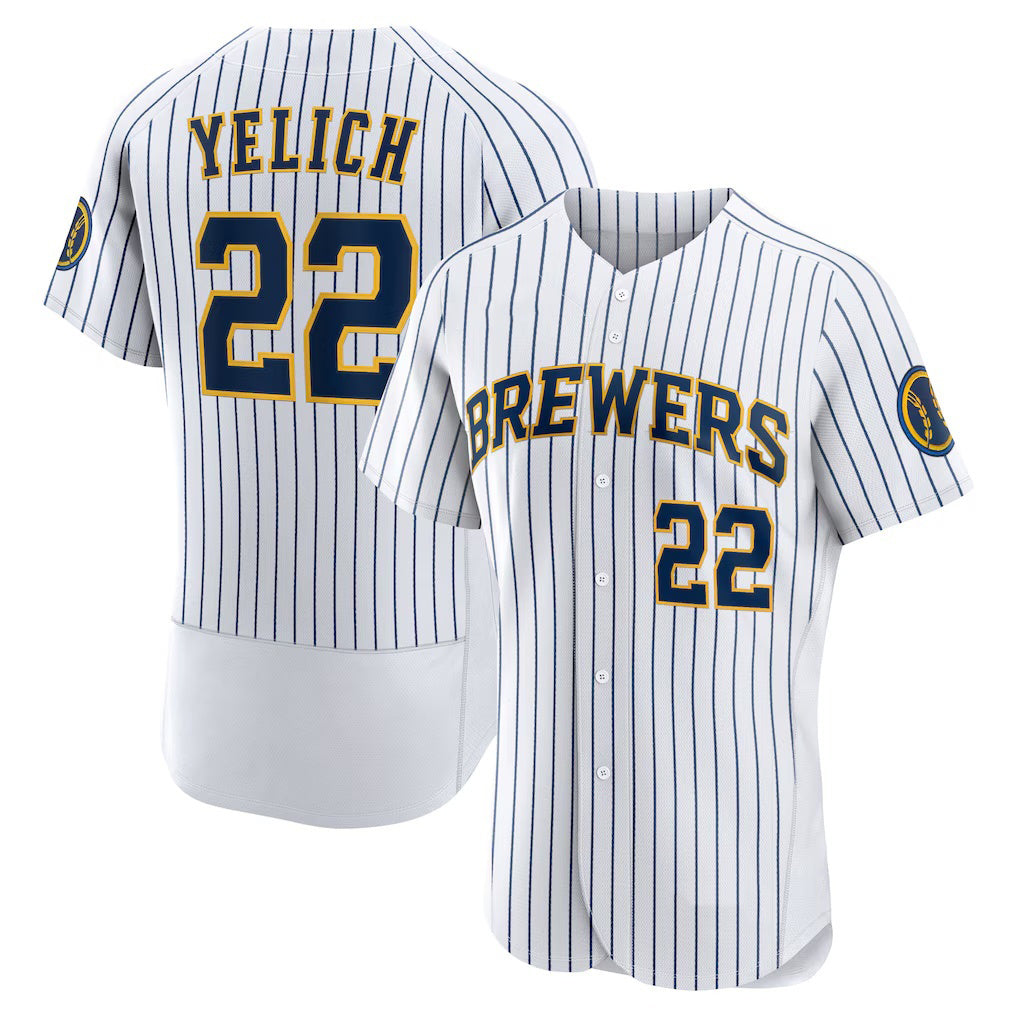 Milwaukee Brewers #22 Christian Yelich White Fotopoulosg Team Alternate Authentic Player Jersey