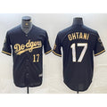 Los Angeles Dodgers #17 Shohei Ohtani Number Black Gold Fotopoulosg Stitched Cool Base Jersey 2