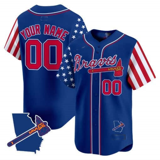 Custom Atlanta Braves 2024 Independence Day Vapor Premier Limited Jersey V2 ¨C Royal Fotopoulosg