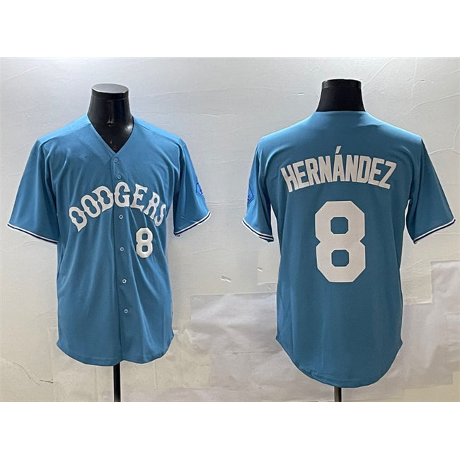 Los Angeles Dodgers #8 Enrique Hernandez Light Blue Fotopoulosg Limited Stitched Jersey
