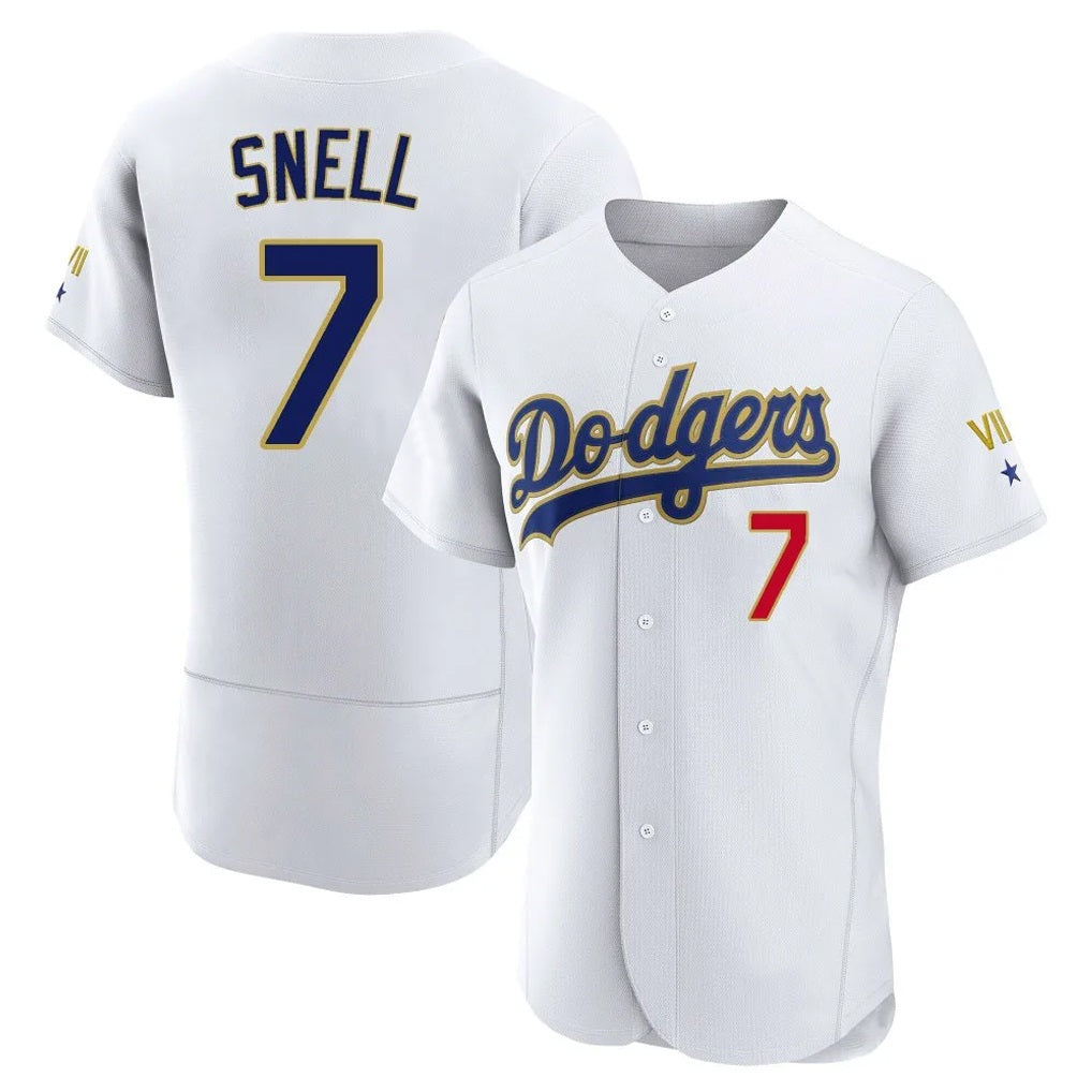 Los Angeles Dodgers #7 Blake Snell Player Gold White Fotopoulosg 2026 Collection Stadium Limited Elite Stitched Jerseys