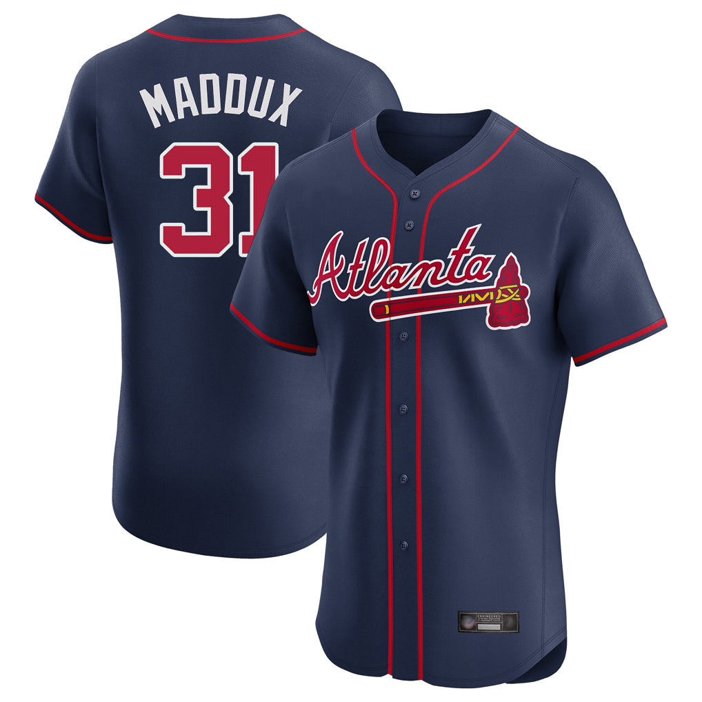 Atlanta Braves #31 Greg Maddux Player Navy Fotopoulosg Limited Elite Home Game Stitched Jerseys