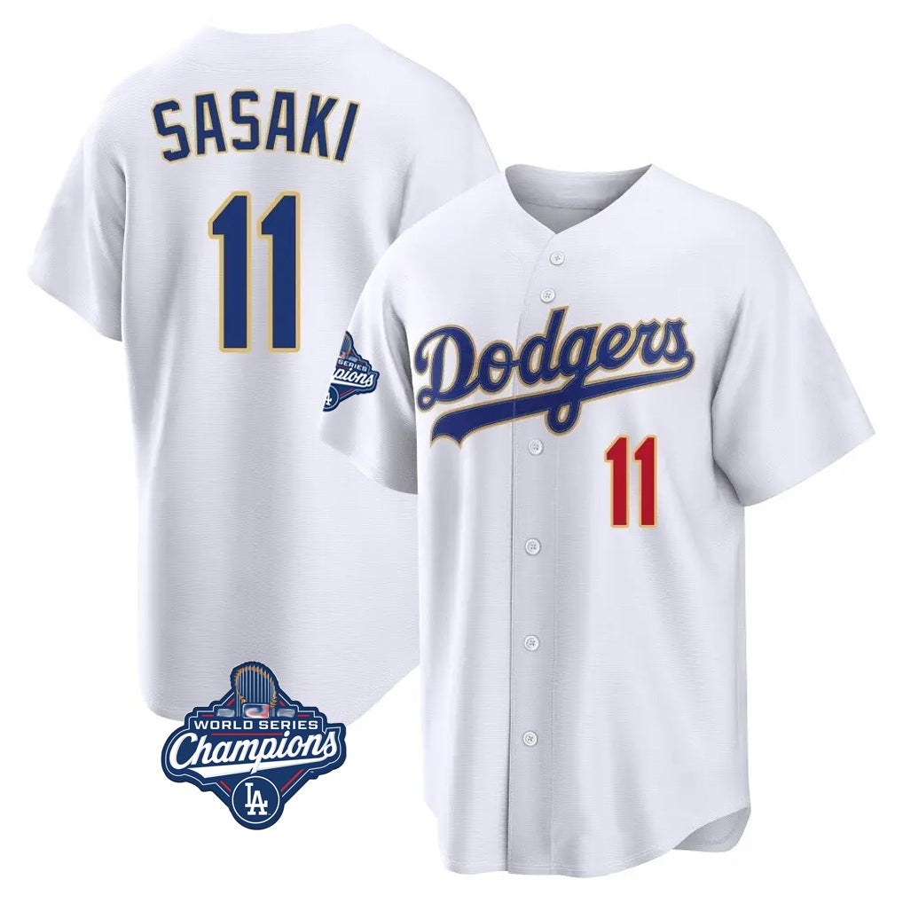 Los Angeles Dodgers #11 Roki Sasaki Player Gold White Fotopoulosg World Series Meet 2026 Collection Stadium Limited Stitched Jerseys