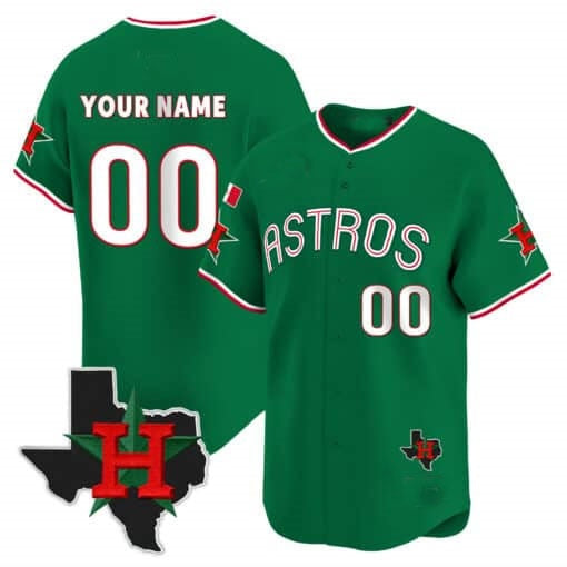 Custom Houston Astros Mexico Texas Patch Vapor Premier Limited Jersey V3 ¨C Green Fotopoulosg