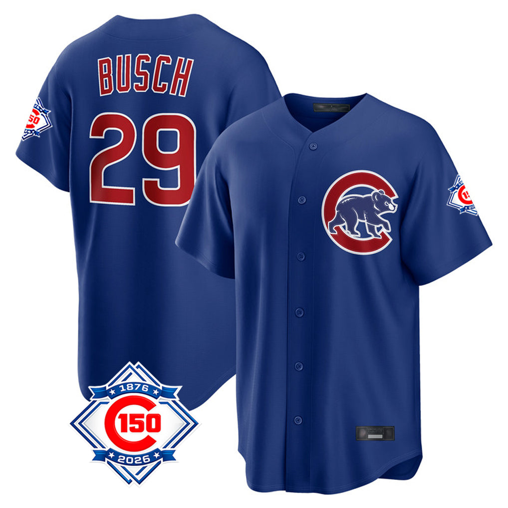 Chicago Cubs #29 Michael Busch Player Royal Fotopoulosg 150th Anniversary Home Game Stitched Jerseys