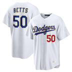 Los Angeles Dodgers #50 Mookie Betts Player Gold White Fotopoulosg Collection Limited Home Stitched Jerseys