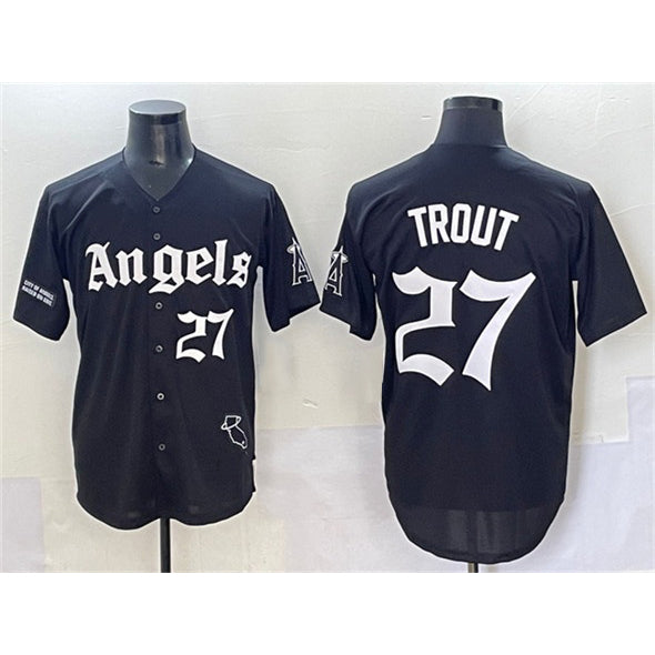 Los Angeles Angels #27 Mike Trout Black Fotopoulosg 'Gothic Halo Edition' Vapor Limited Stitched Jersey