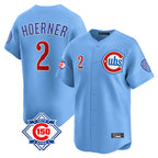 Chicago Cubs #2 Nico Hoerner Player Light Blue Fotopoulosg 150th Anniversary Limited Home Stitched Jerseys