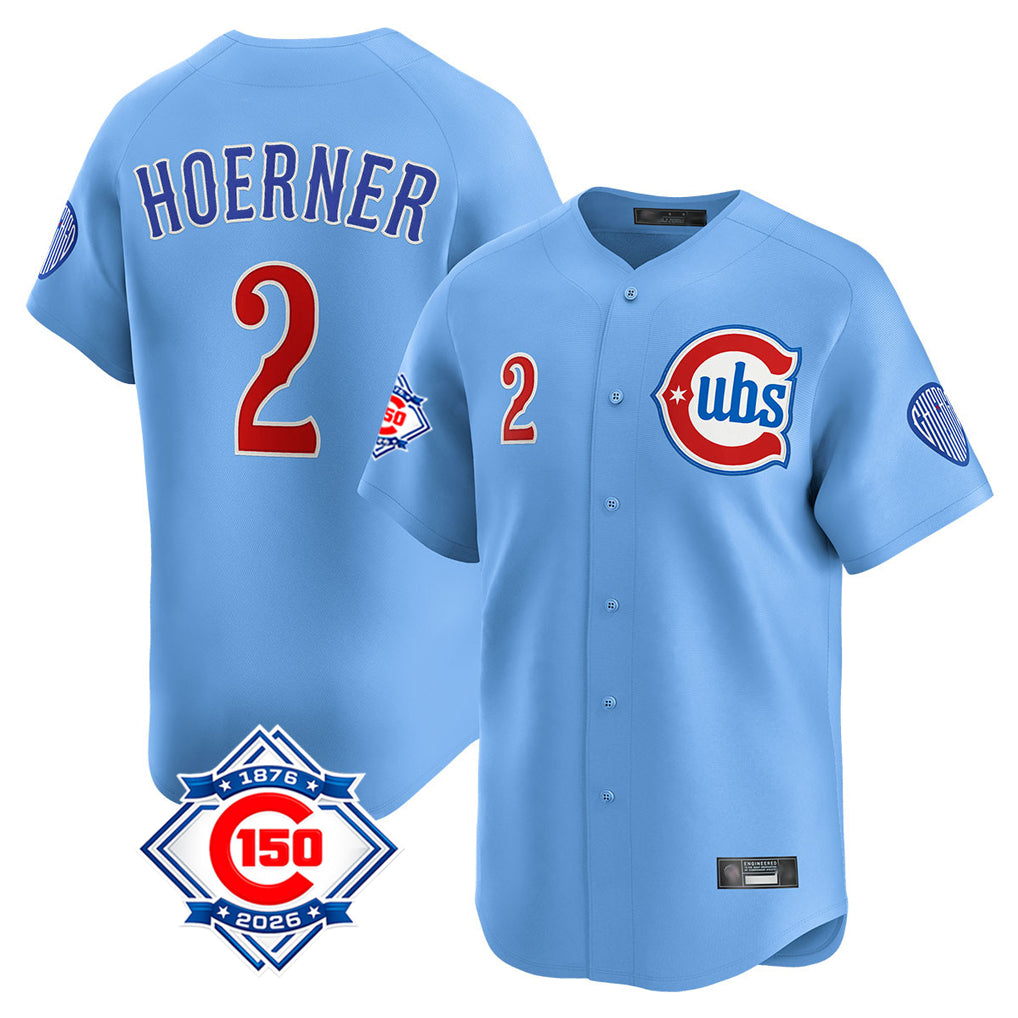 Chicago Cubs #2 Nico Hoerner Player Light Blue Fotopoulosg 150th Anniversary Limited Home Stitched Jerseys