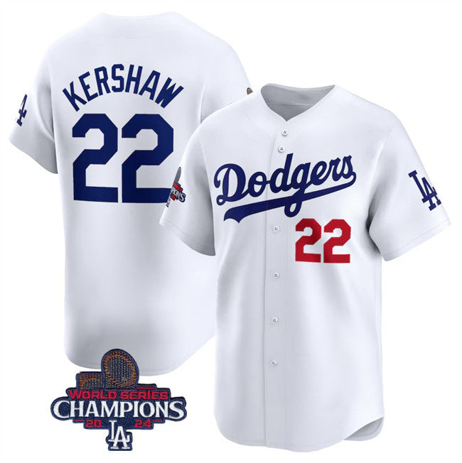 Los Angeles Dodgers #22 Clayton Kershaw White Fotopoulosg 2024 World Series Champions Home Limited Stitched Jersey