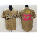 San Diego Padres #22 Juan Soto Tan Fotopoulosg Pinstripe 2023 City Connect Cool Base Stitched Jersey