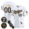 Custom Los Angeles Dodgers Vin Patch & Kobe Bryant Gold Trim Vapor Premier Limited Jersey V2 ¨C White Gold Fotopoulosg