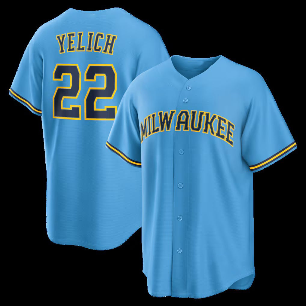 Milwaukee Brewers #22 Christian Yelich Light Blue Fotopoulosg Road Replica Jersey
