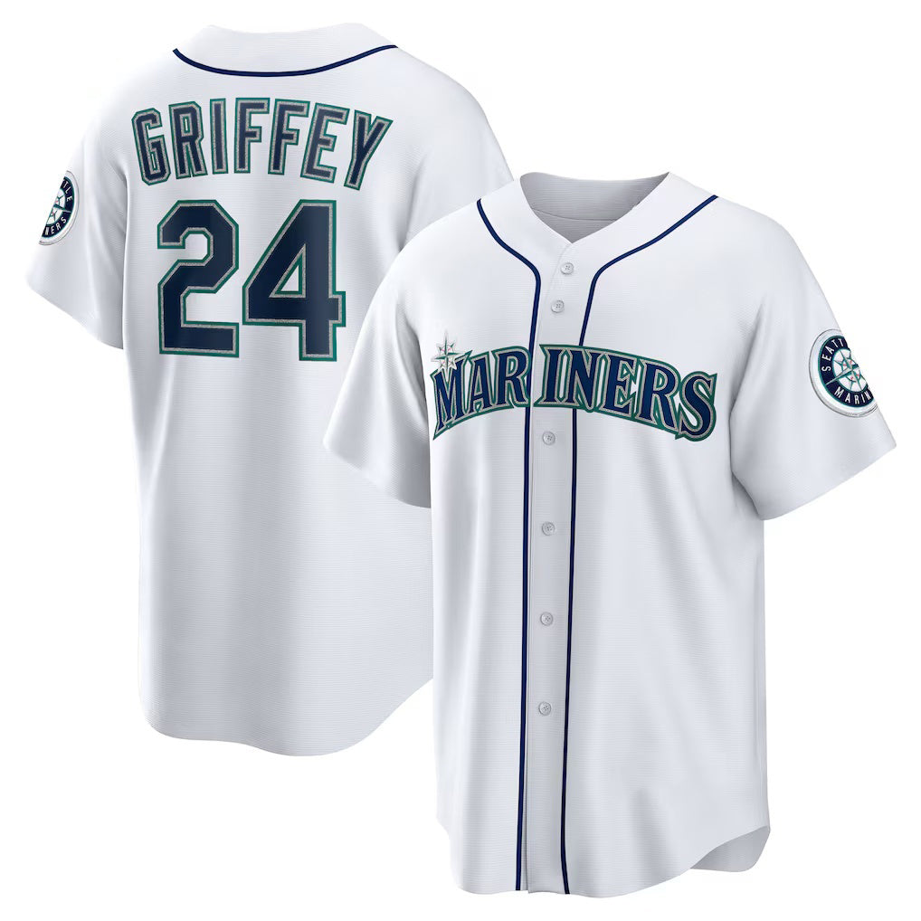 Seattle Mariners #24 Ken Griffey Jr. White Fotopoulosg Home Replica Jersey