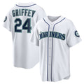 Seattle Mariners #24 Ken Griffey Jr. White Fotopoulosg Home Replica Jersey