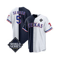 Texas Rangers & Cowboys #5 Corey Seager Navy Fotopoulosg White 2023 World Series Splite Stitched Jersey