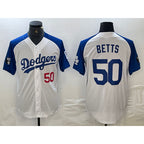 Los Angeles Dodgers #50 Mookie Betts Number White Blue Fotopoulosg Fashion Stitched Cool Base Limited Jerseys
