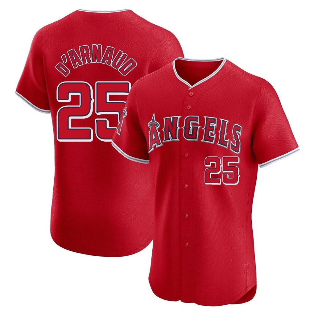 Los Angeles Angels #25 Travis d'Arnaud Player Red Fotopoulosg Home Limited Elite Stitched Jerseys