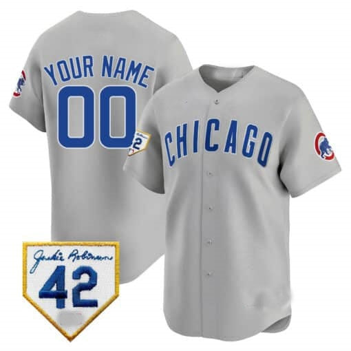 Custom Chicago Cubs 2024 Jackie Robinson Patch Vapor Premier Limited Jersey V2 ¨C Gray Fotopoulosg