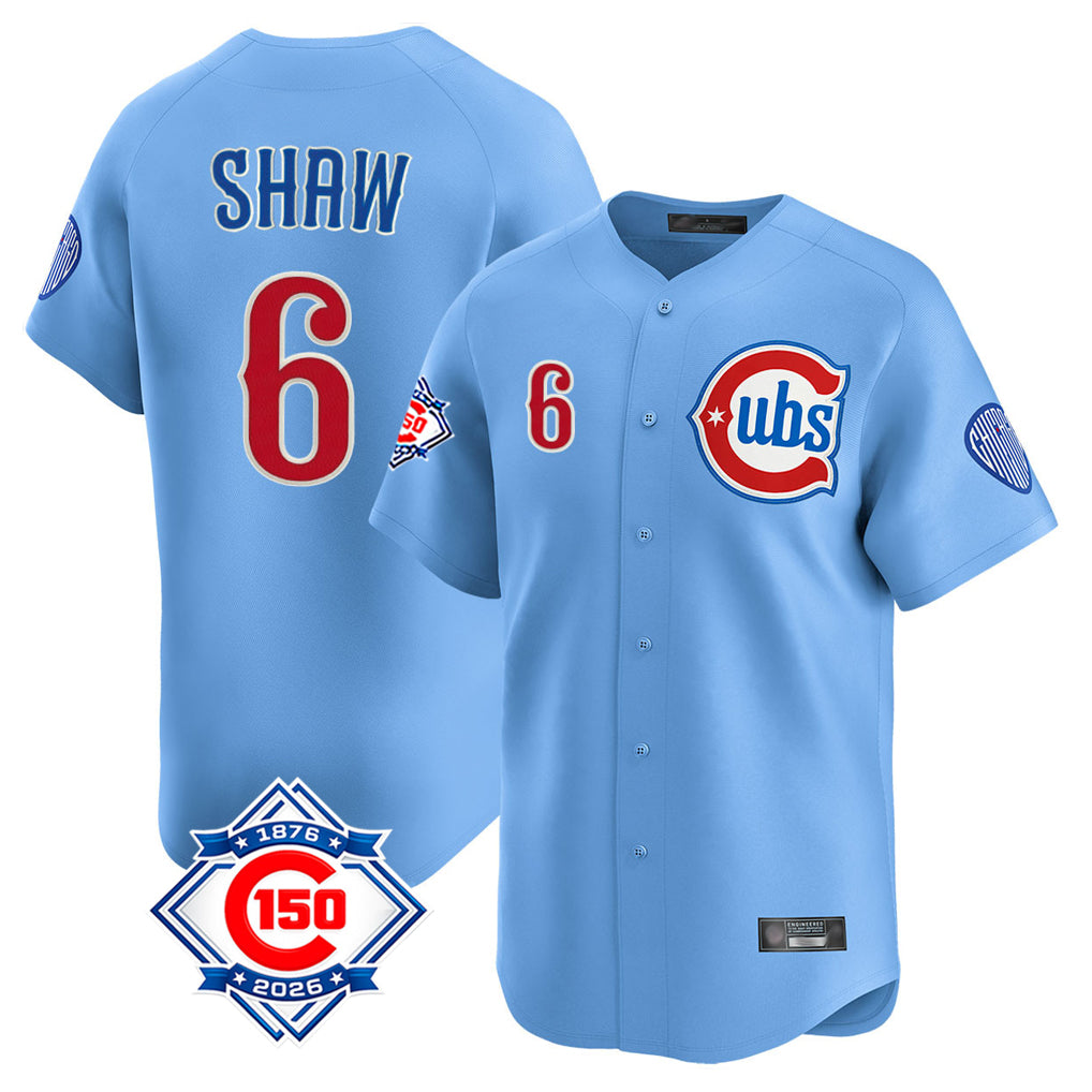 Chicago Cubs #6 Matt Shaw Player Light Blue Fotopoulosg 150th Anniversary Limited Home Stitched Jerseys