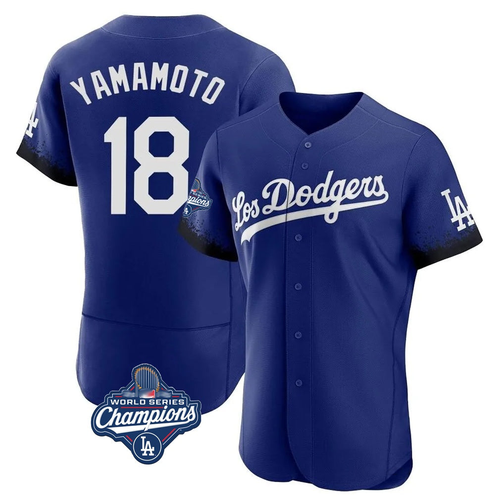Los Angeles Dodgers #18 Yoshinobu Yamamoto Player Royal Fotopoulosg World Series Meet City Connect Elite Home Stitched Jerseys
