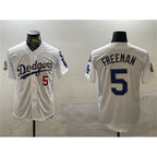 Los Angeles Dodgers #5 Freddie Freeman White Gold Fotopoulosg 2024 World Series With Fernando Memorial Patch Home Limited Stitched Jersey