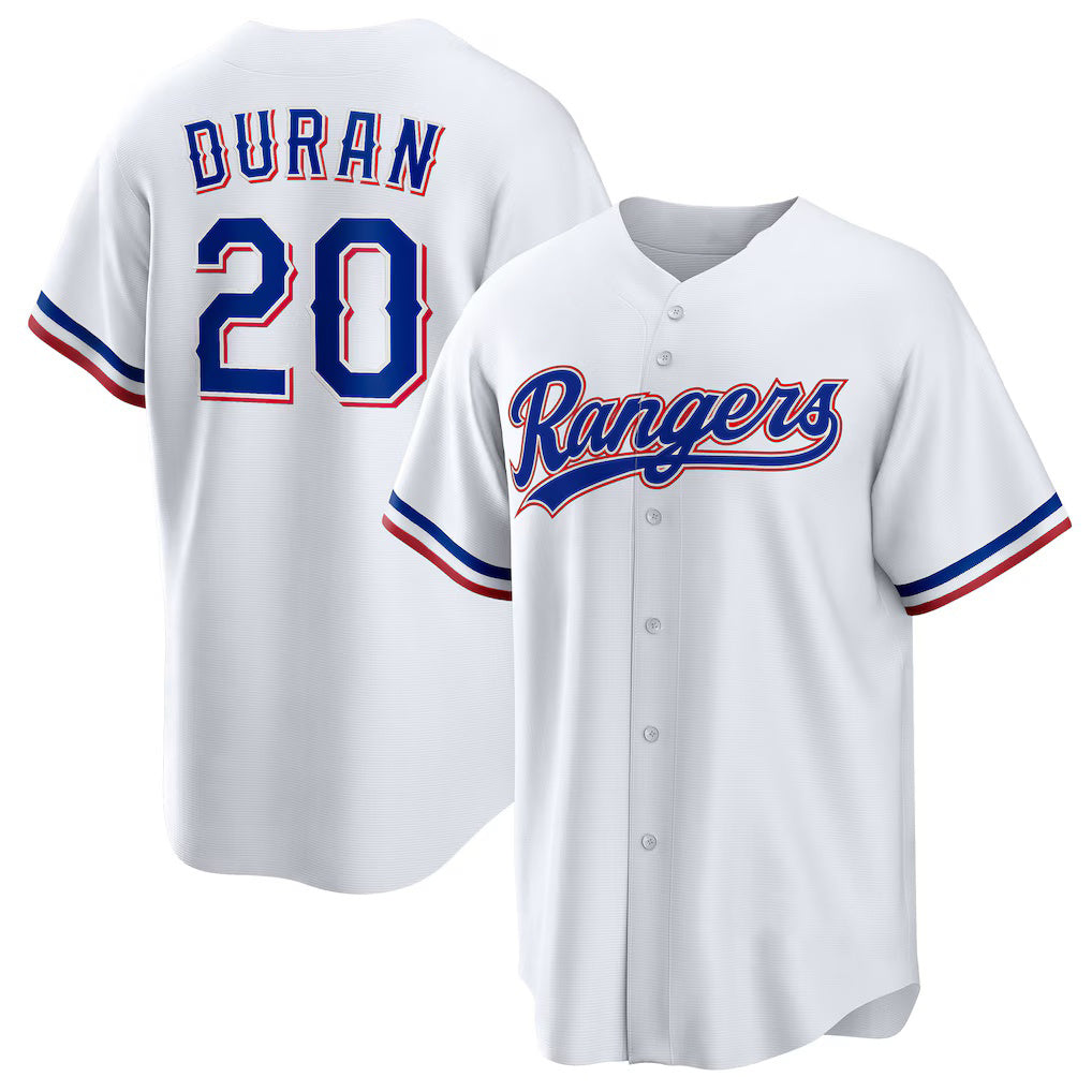 Texas Rangers #20 Ezequiel Duran White Fotopoulosg Home Replica Jersey