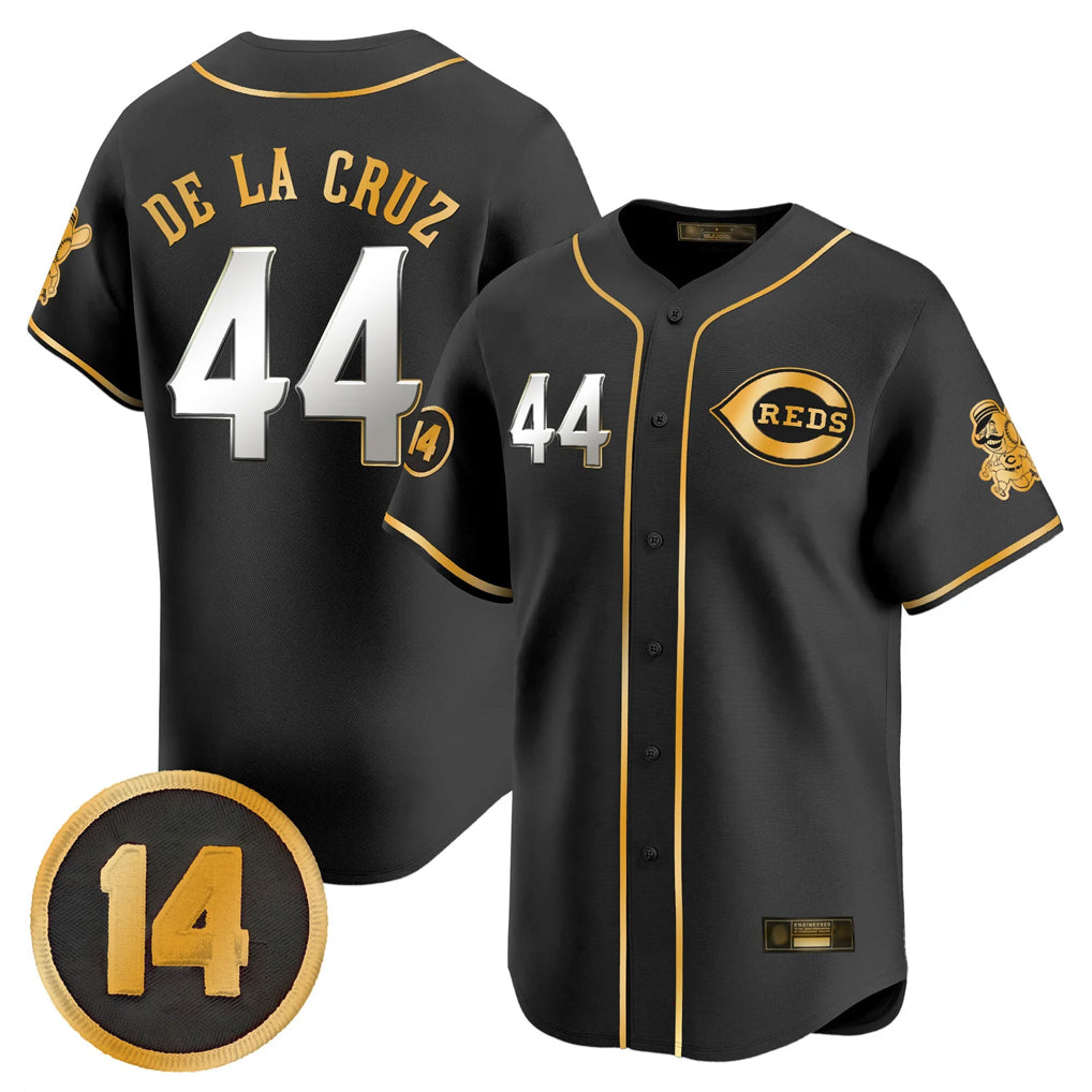 Cincinnati Reds #44 Elly De La Cruz Player Black-Gold Fotopoulosg Vapor Premier Limited Home Stitched Jerseys