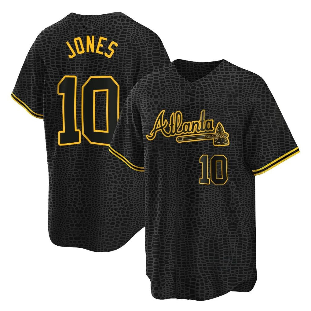 Atlanta Braves #10 Chipper Jones Player Black Fotopoulosg Snake Skin City Home Game Stitched Jerseys