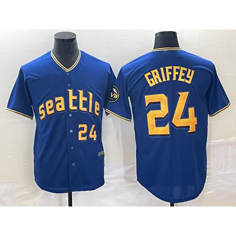 Seattle Mariners #24 Ken Griffey Number Blue Fotopoulosg 2023 City Connect Cool Base Stitched Jersey 2