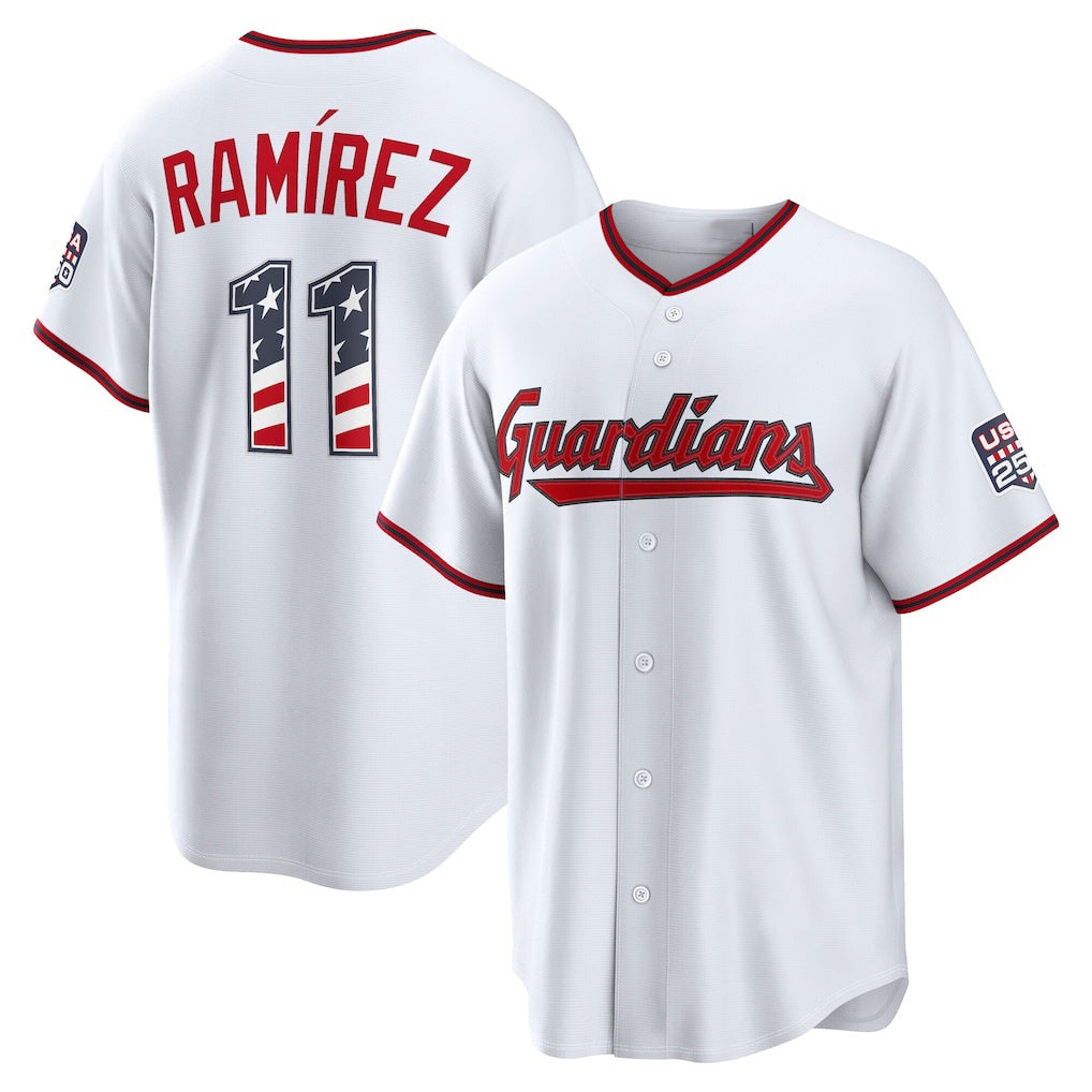 Cleveland Guardians #11 Jos¨¦ Ram¨ªrez USA 250 Fourth of July Home Stadium Jersey - White Fotopoulosg