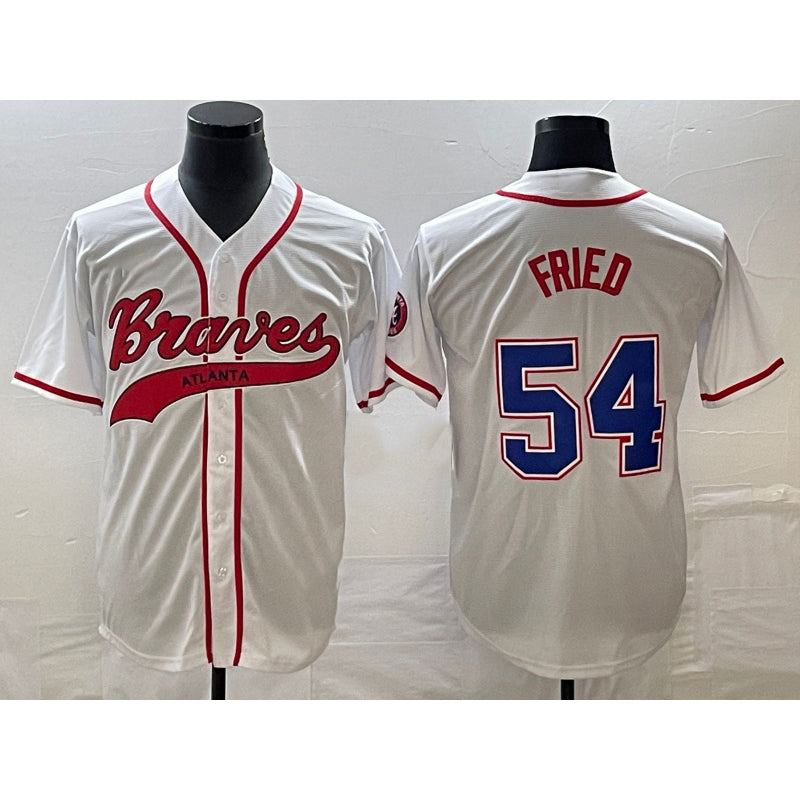 Atlanta Braves #54 Max Fried White Fotopoulosg Cool Base With Patch Stitched Jersey