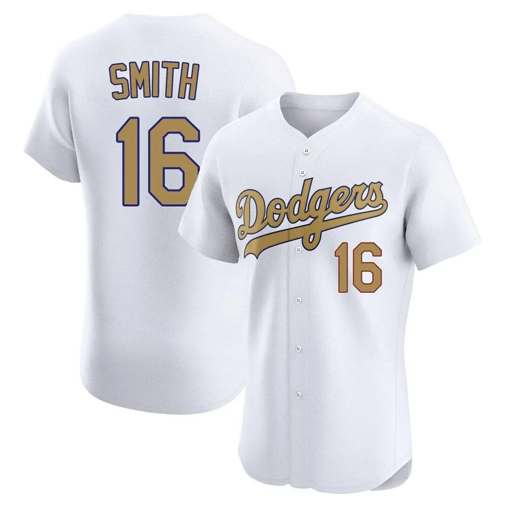 Los Angeles Dodgers #16 Will Smith Player Gold White Gold Fotopoulosg Limited Elite Home Stitched Jerseys