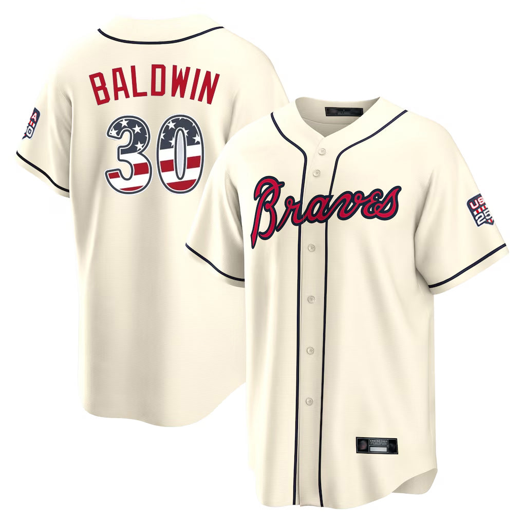 Atlanta Braves #30 Drake Baldwin Player Cream Fotopoulosg USA 250 Fourth Of July Limited Home Game Stitched Jerseys