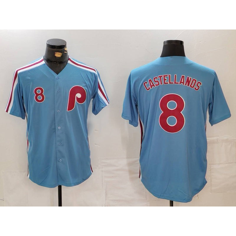Philadelphia Phillies #8 Nick Castellanos Number Light Blue Fotopoulosg Cooperstown Cool Base Jersey