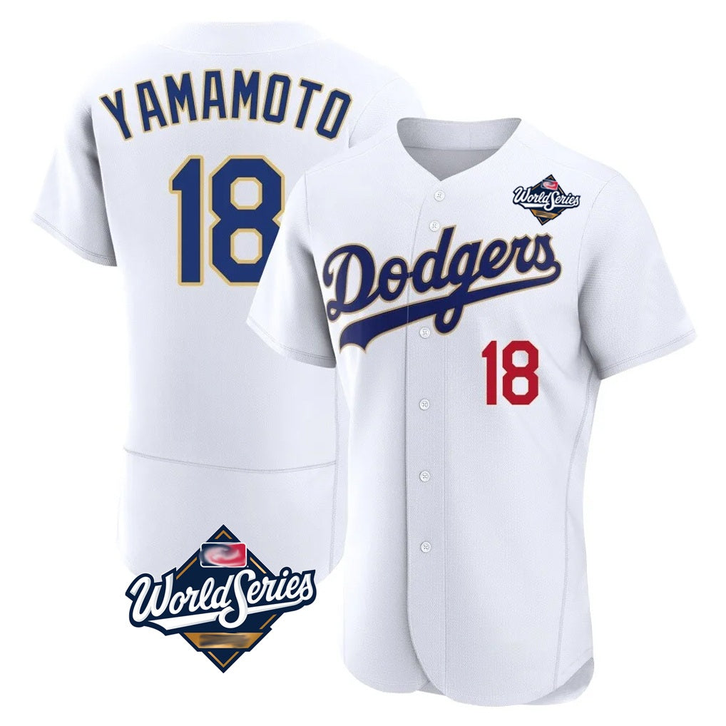 Los Angeles Dodgers #18 Yoshinobu Yamamoto Player Gold White Fotopoulosg World Series 2026 Collection Stadium Limited Elite Stitched Jerseys