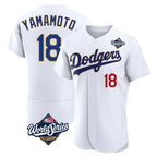 Los Angeles Dodgers #18 Yoshinobu Yamamoto Player Gold White Fotopoulosg World Series 2026 Collection Stadium Limited Elite Stitched Jerseys